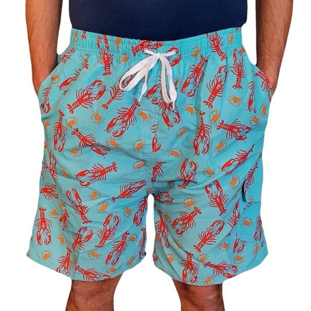 Hollister California Stretch Men’s‎ Medium Lobster Crabs Blue Swim Trunks Shorts